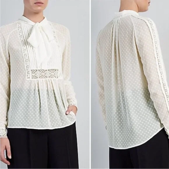 Somerset By Alice Temperley Ivory Dot Sheer Long Sleeve Kate Middleton Blouse 6 - Picture 3 of 14